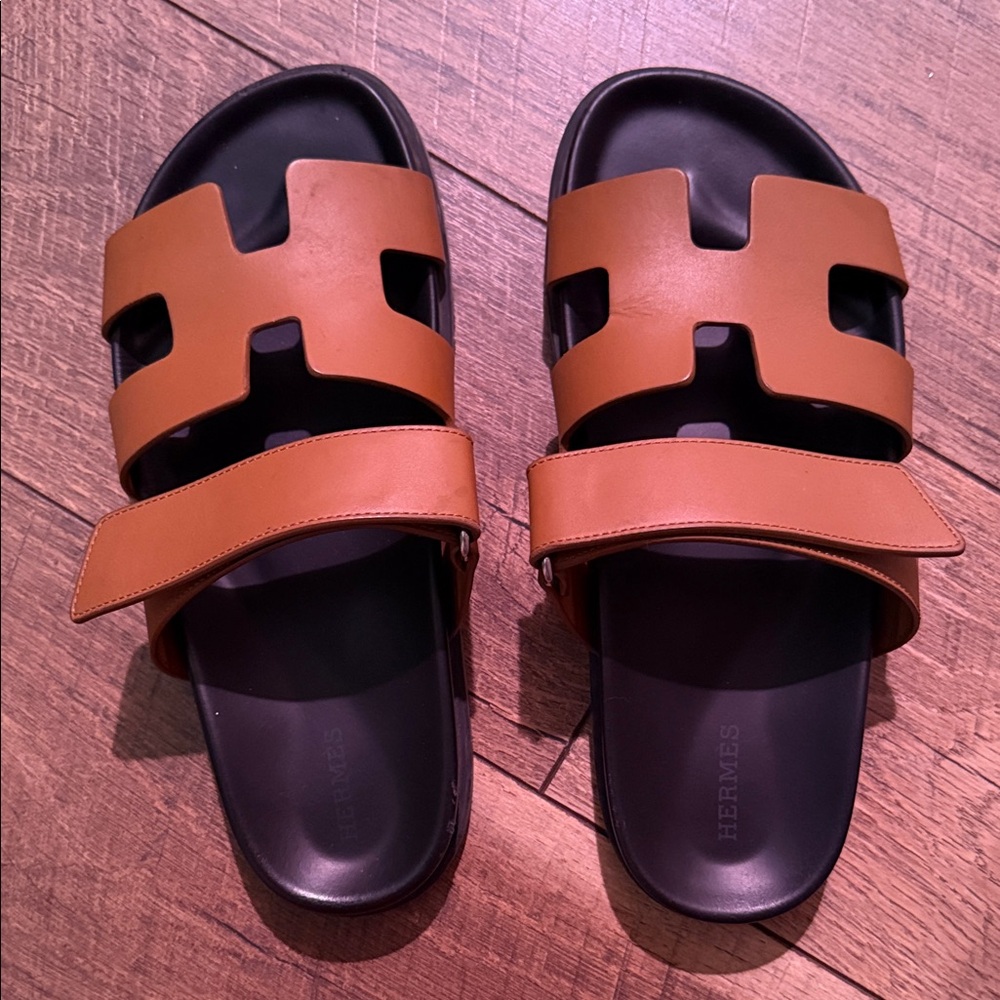 Hermès Tan Slide Sandals